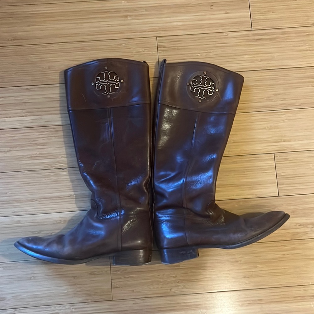 Brown Leather Tory Burch Riding Boots